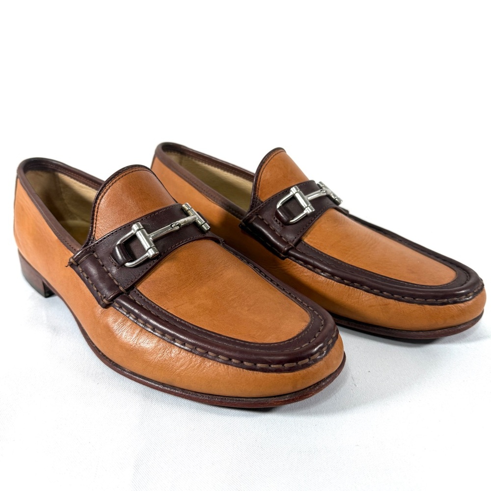 Men's Two-Tone Tan and Dark Brown Leather Bit Loafers, size Men’s 11 - Picture 6 of 9